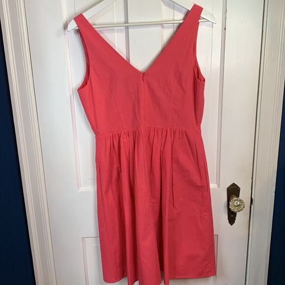 Loft Coral Sleeveless Barbiecore V-Neck Midi Dress New with tag W-707 Size 4 - Picture 8 of 9